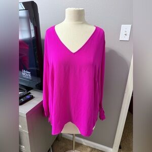 CeCe Hot Pink V-Neck Blouse